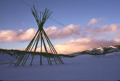 Tipi frame at sunset